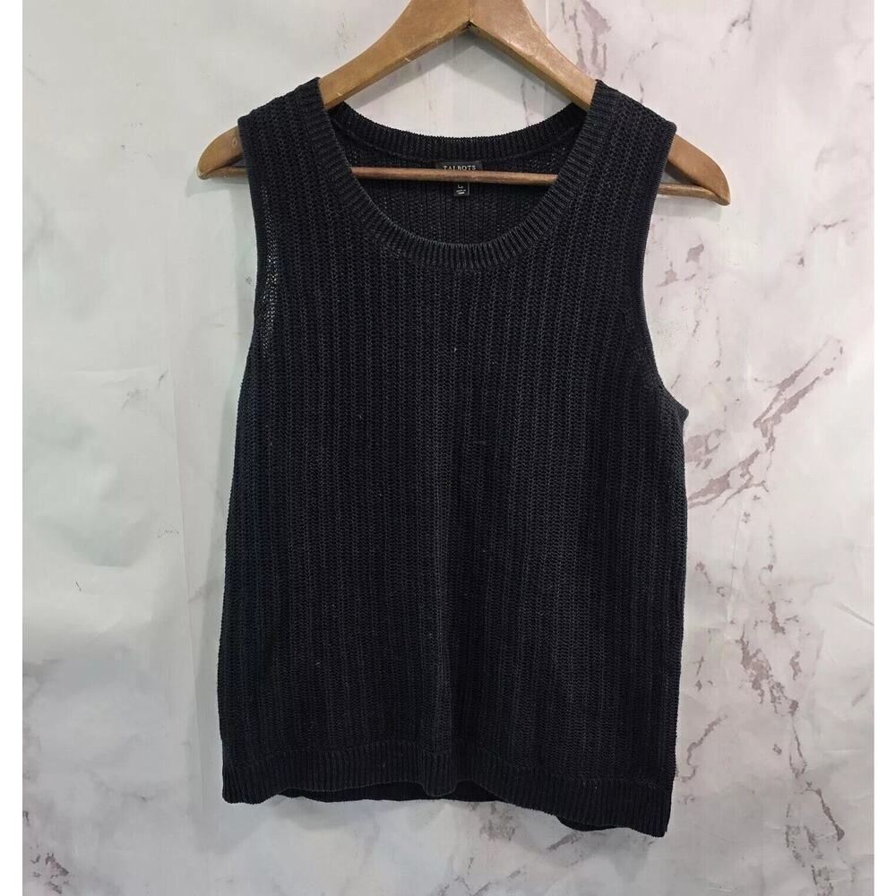 Talbots Sweater Vest Womens Large P Black Open Knit Lightweight Cover Up Capsule
